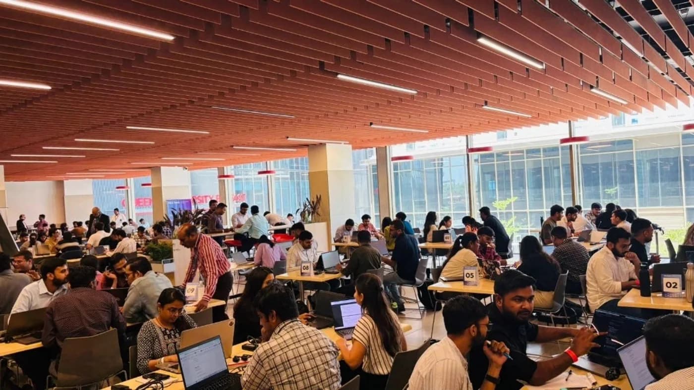 Developers working during the HCLTech Hackathon at GIFT City, Gandhinagar